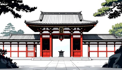 Asian temple gate illustration