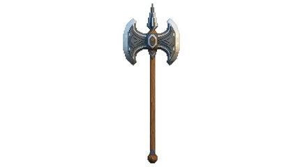 Pixel art doubleheaded battle axe with wooden handle