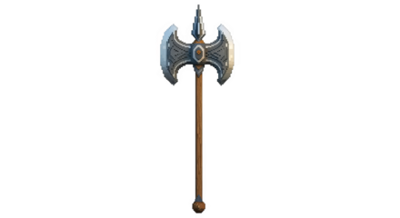 Pixel art doubleheaded battle axe with wooden handle