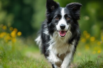 Energetic Border Collie Running Through Grassy Field, Showcasing Pet Adoption and Outdoor Recreation : Generative AI