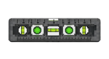 Pixelated level tool with green vials and ruler markings