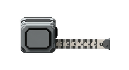 Pixelated tape measure extended against black
