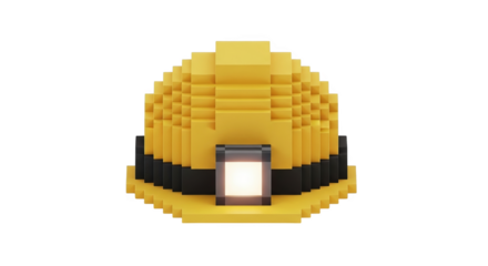 Pixelated yellow hard hat with a front lamp