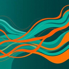 Abstract Flowing Waves: This image presents a dynamic and visually appealing design featuring elegant, flowing waves in vibrant teal and orange hues set against a deep teal backdrop.