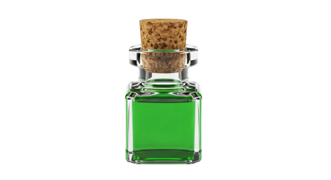 Potion bottle with green liquid and cork