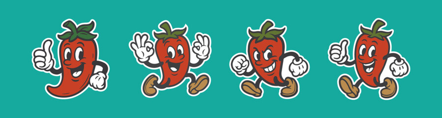 Spice up your designs with this vibrant cartoon chili pepper character illustrations, guaranteed to add a playful and fiery touch to any project!