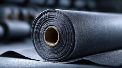 Roll of Black Fabric on a Table, Showcasing Textile Manufacturing and Material Innovation for Sustainable Design and Fashion Industry Applications : Generative AI