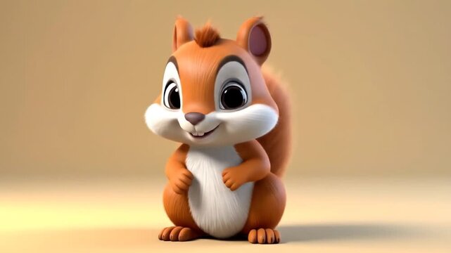 Cute cartoon squirrel with fluffy fur