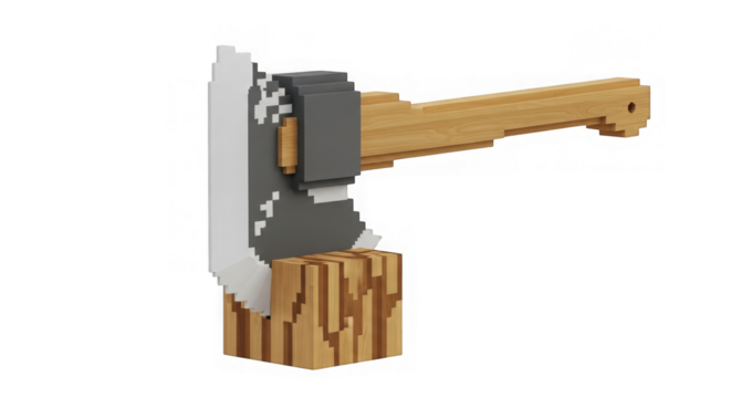 Voxel axe embedded in a wooden block - Powered by Adobe