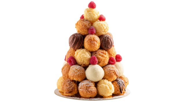 Croquembouche Tower with Raspberries Delicious Pastry for Festive Events, Celebrations