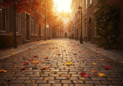 Autumnal cobblestone alleyway - Powered by Adobe