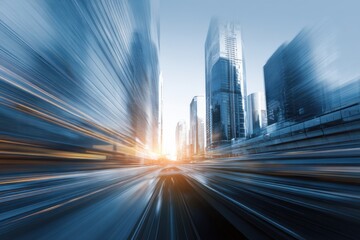 Abstract Cityscape With Motion Blur and Warm Light, Representing Urban Innovation and Futuristic Transportation : Generative AI