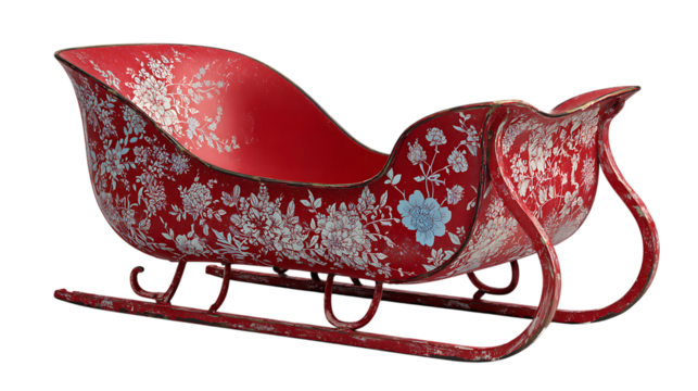 Vintage red decorative sleigh isolated on transparent background.