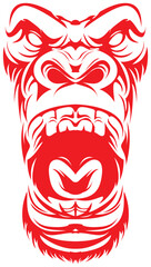 Aggressive Red Gorilla Vector Illustration - Stylized Roaring Ape Head Graphic Design
