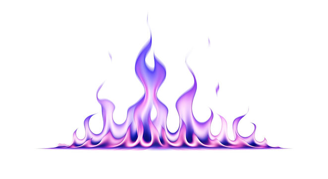 Abstract magical purple and violet fire flames burning on an isolated white background. Mystical glowing energy concept, vibrant fantasy illustration, and graphic design element.
