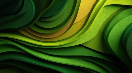 Abstract Green and Yellow Wavy Layers With Textured Surface, Representing Growth and Environmental Awareness in Sustainable Business Practices : Generative AI