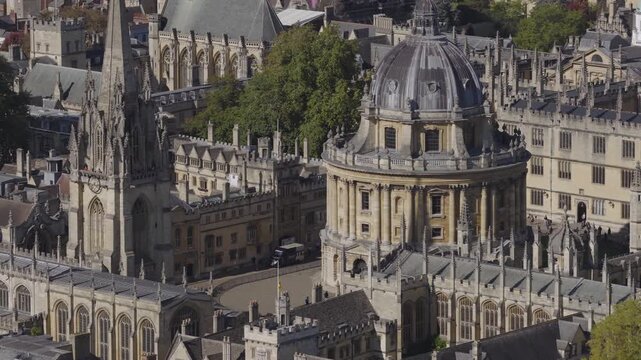 Aerial view of Radcliffe Camera Library in Oxford, United Kingdom. UK university and heritage concept