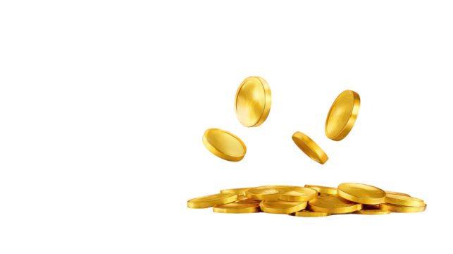 Gold Coins Falling On Pile Of Coins - Powered by Adobe