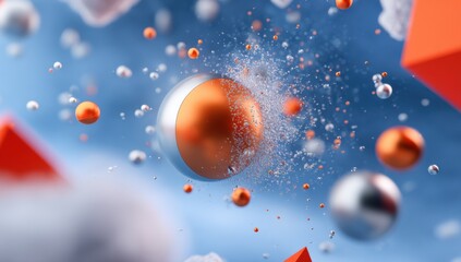 Abstract Composition of Spheres and Pyramids Floating in Blue Space, Representing Innovation and Technological Advancement in Modern Business : Generative AI