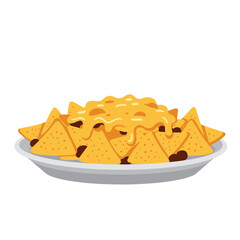 Plate of tortilla nachos with melted cheese isolated vector illustration