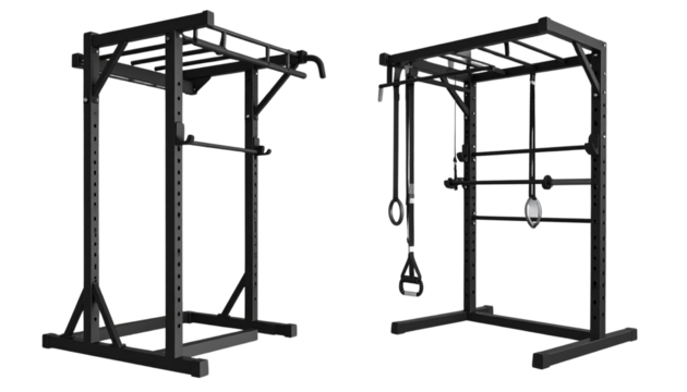 Exercise Equipment Set – Standard and Adjustable Pull-Up Bar Variations Isolated on Transparent Background