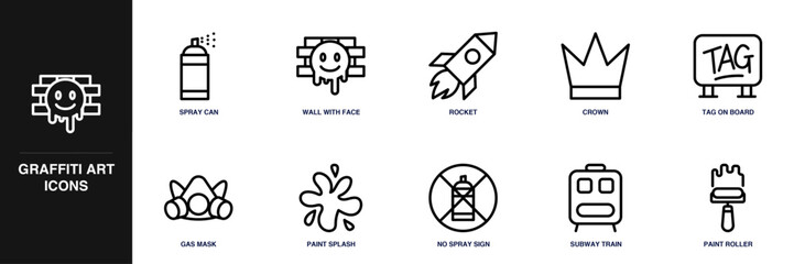Graffiti Art Line Icon Set