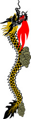 Stylized Eastern Dragon Breathing Fire with Traditional Clouds Illustration