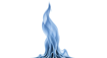 Ethereal blue flame rising in a graceful, wispy shape isolated on a pure white background, abstract concept for clean energy, natural gas, magic, or technology.