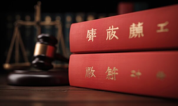 Red Law Books Stacked With Gavel and Scales of Justice, Symbolizing Legal Expertise and Jurisprudence in the Courtroom : Generative AI
