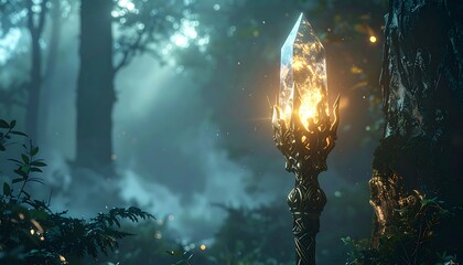 Crystal glows in dark forest