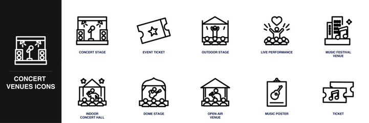 Concert Venues Line Icon Set
