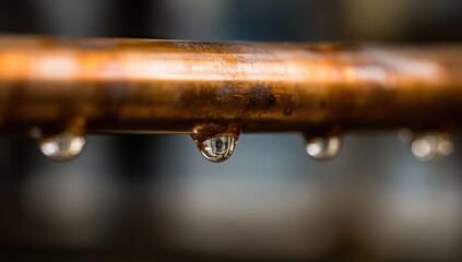 Leaky Copper Pipe With Water Droplets, Illustrating Home Repair Issues and the Importance of Maintenance : Generative AI
