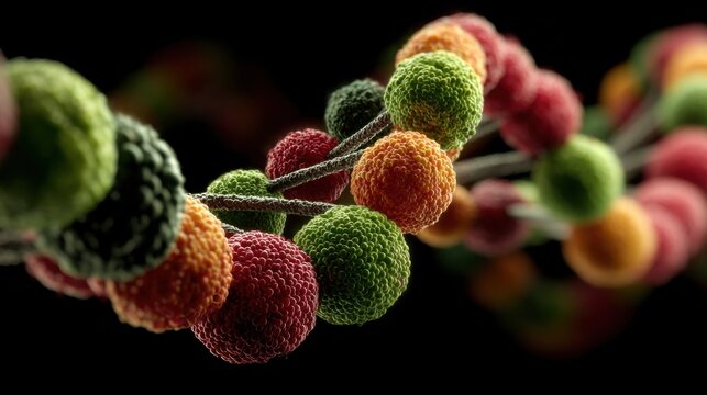 Colorful Molecular Strand Against Black Backdrop, Symbolizing Scientific Discovery and Pharmaceutical Research : Generative AI