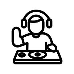 DJ Mixing On Turntables Line Icon of DJing and Turntables Icon Set