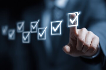 Hand Selecting Checkbox on Digital Interface, Representing Completion and Task Management, Ideal for Business Efficiency and Productivity : Generative AI