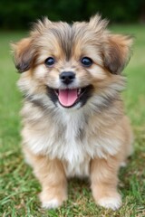 Adorable Puppy Sitting on Green Grass, Representing Pet Adoption and Animal Companionship : Generative AI