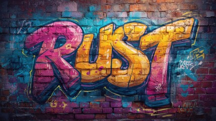 Obraz premium Colorful Graffiti Art on Brick Wall, Showcasing Urban Expression and Creative Culture, Ideal for Street Art Enthusiasts and Creative Industries : Generative AI