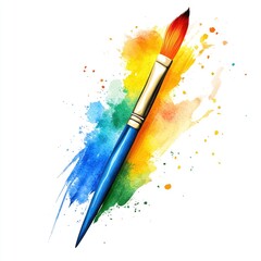 Obraz premium Colorful paintbrush amidst vibrant watercolor splashes