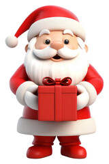 Obraz premium PNG Flat lay cute santa holding a present white christmas character.