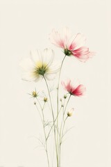 Elegant Cosmos Flowers in Watercolor Style, Evoking Natural Beauty and Artistic Inspiration for Botanical Designs and Floral Decoration : Generative AI