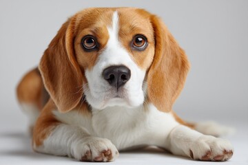 Close-Up Portrait of a Beagle Puppy Lying Down, Symbolizing Animal Adoption and Pet Ownership : Generative AI