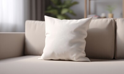 White Pillow on Beige Sofa in Bright Living Room, Representing Comfort and Home Decor Ideas for Interior Design Projects : Generative AI