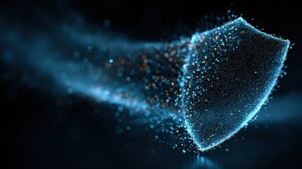 Abstract Shield Formed From Glowing Particles, Symbolizing Cyber Security and Digital Protection for Business Continuity Planning and Data Privacy : Generative AI