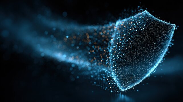 Abstract Shield Formed From Glowing Particles, Symbolizing Cyber Security and Digital Protection for Business Continuity Planning and Data Privacy : Generative AI