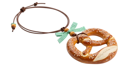 Pretzel necklace isolated on transparent background, a charming and whimsical accessory, perfect for adding a touch of bavarian flair to any outfit or occasion