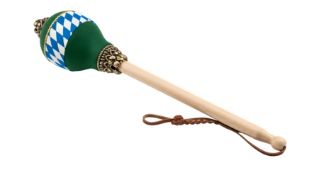 Closeup of a traditional bavarian drumstick with green and white checkered pattern isolated on transparent background, perfect for oktoberfest celebrations