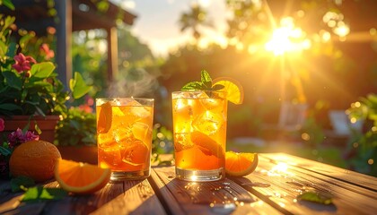 Refreshing Orange Cocktails in Sunlight, a Scene of Relaxation and Enjoyment
