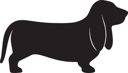 Black Silhouette of Dachshund Dog with Long Body and Short Legs Side View Illustration

