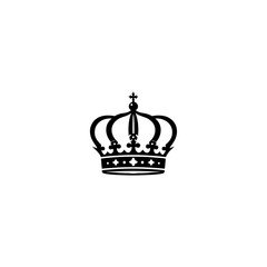 Golden royal crown icon isolated on white background, a luxurious symbol of king and queen silhouette vector 