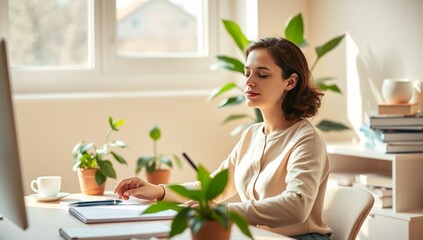 young woman working on laptop